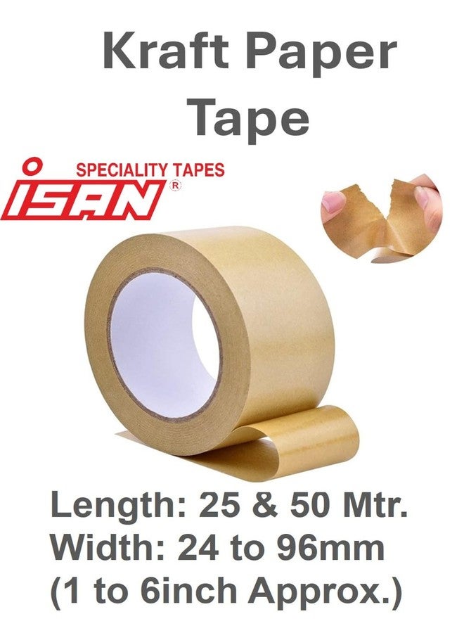 ISAN شريط ورق كرافت بني من ISAN®، 24 مم (1 بوصة تقريبًا) × 25 مترًا، قابل لإعادة التدوير (6 قطع) - Image 5