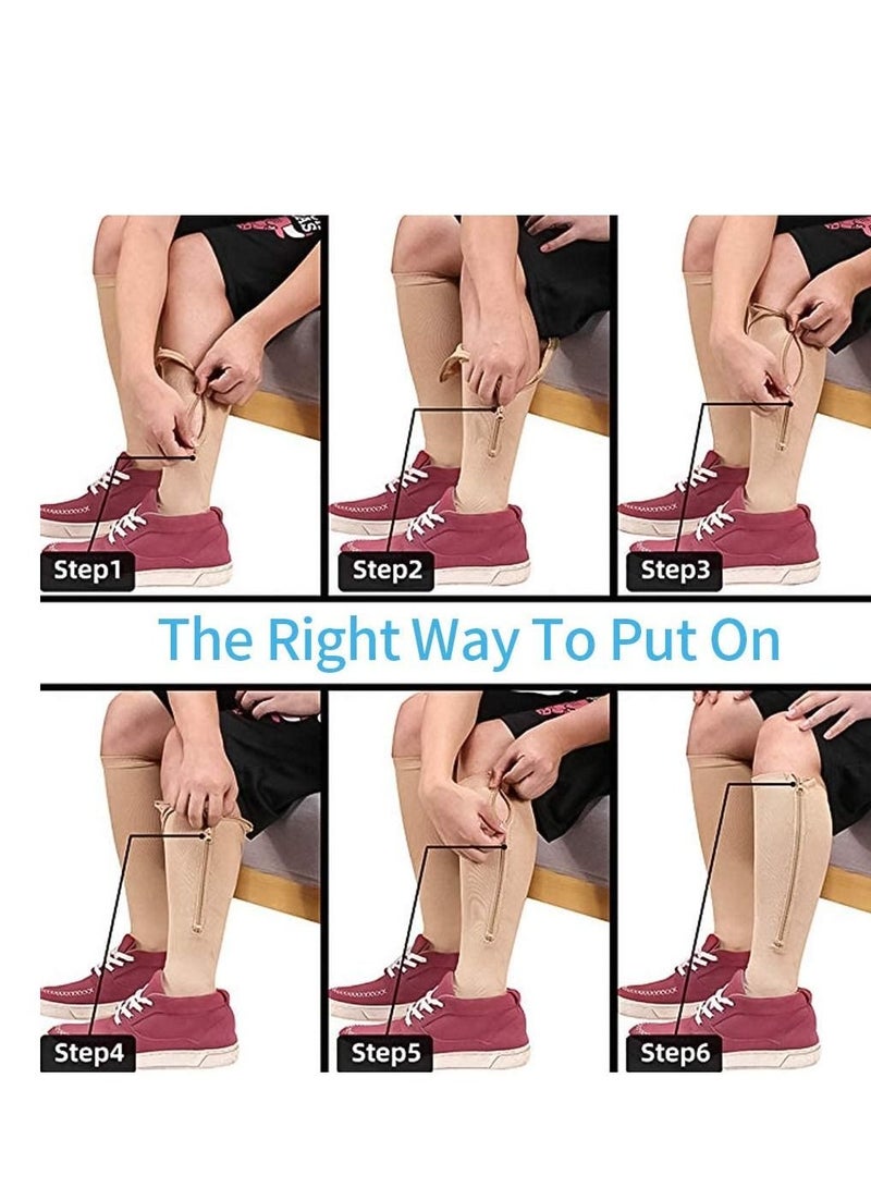 AS SEEN ON TV Compression Stretchy Leg Pain Relief  Zip Socks Brown L\XL - Image 2