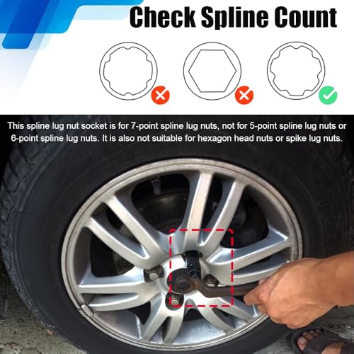 PACLVIO 7 Spline Lug Nut Socket, Wheel Lock Key Replacement for Aftermarket 7 Spline Lug Nut, Drive Tuner Replacement Socket Key Tool Compatible with 19mm 3/4" 21mm 13/16" Hex Socket Wrench (7 Spline) - Image 5
