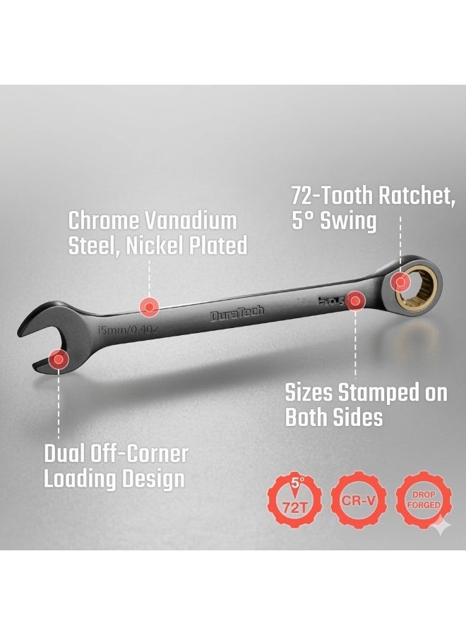 SPAITRON 8pcs Professional Ratcheting Wrench Set, Metric (8-19mm), 72-Teeth CR-V Steel Gear Spanner with Portable Organizer, Premium Black Anti-Rust Finish, Heavy Duty Mechanic Tool Kit for Car Repair & DIY - Image 5