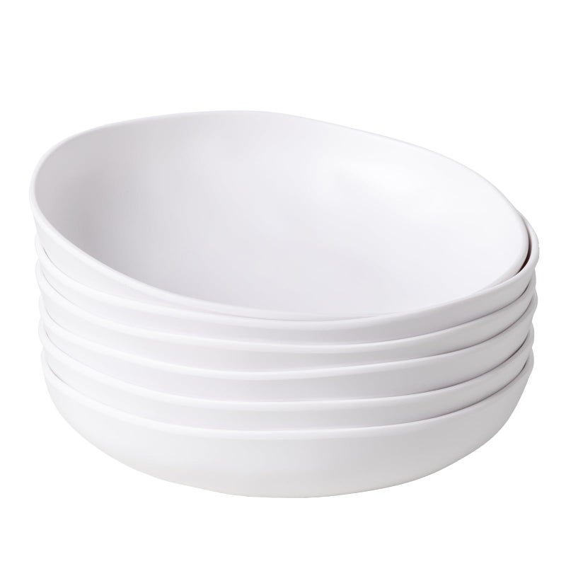 ZAROCRUS Melamine Pasta Bowl Set, Set of 6, Large 9'' and 40 OZ Salad Bowls Set, Shatterproof Dinner Bowl, Serving Bowls for Soup, Fruits, Lightweight and Unbreakable Bowls Set, Matte White - Image 1