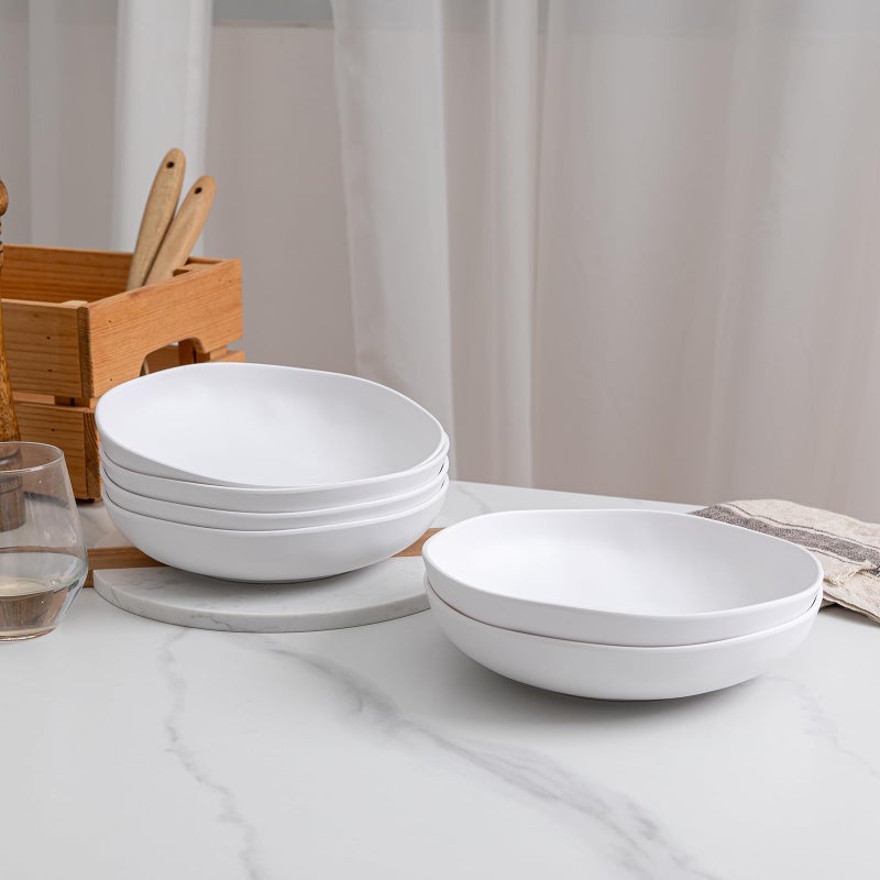 ZAROCRUS Melamine Pasta Bowl Set, Set of 6, Large 9'' and 40 OZ Salad Bowls Set, Shatterproof Dinner Bowl, Serving Bowls for Soup, Fruits, Lightweight and Unbreakable Bowls Set, Matte White - Image 4