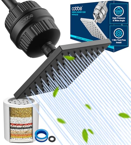 Cobbe High Pressure Filtered Shower Head Combo, Rain Shower Head with 20 Stage Shower Head Filter for Hard Water - Adjustable Replacement Remove Chlorine and Harmful Substances, Matte Black - Image 1