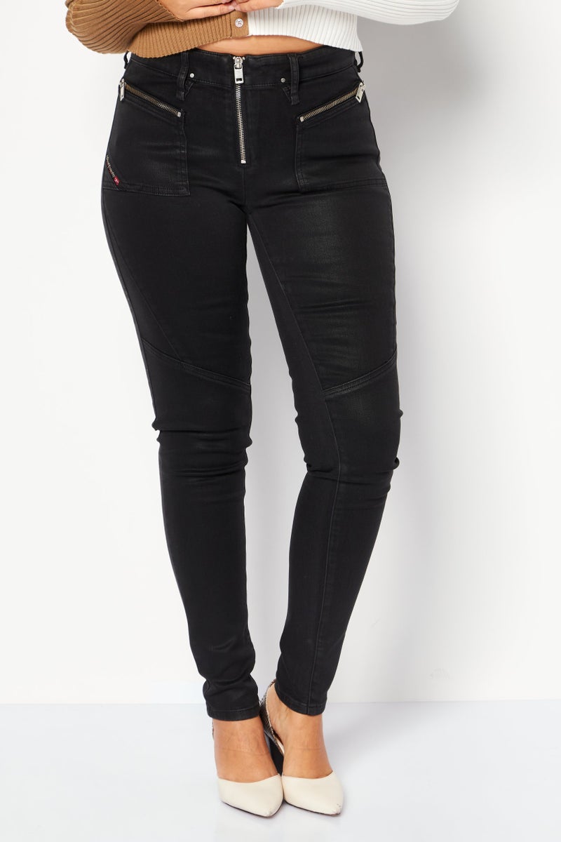 DIESEL Women Super Skinny Fit Solid Stretchable Jeans, Black - Image 1