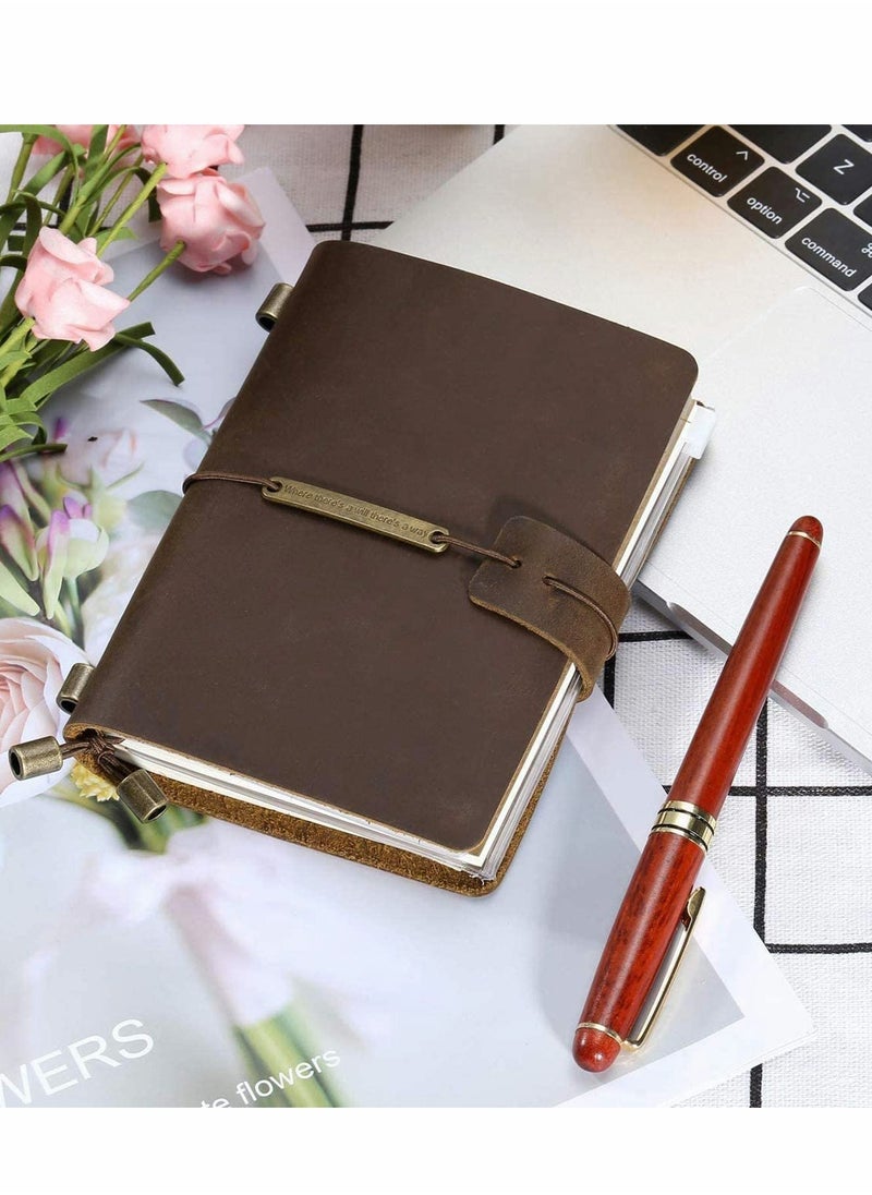SYOSI Leather Journal - Refillable Journal - Handcrafted Leather Notebook, Elegant Design, Leather Strap Closure System, Lovely Gift Journals, Leather Cover Journal for Men and Women, Dark Brown  - Image 5