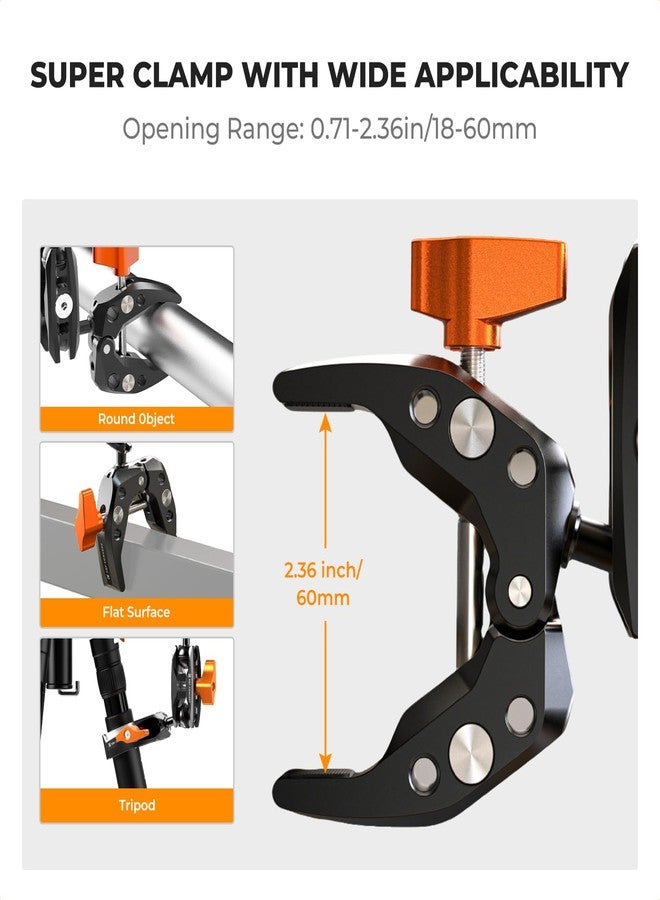 كيه آند إف كونسبت حامل كاميرا K&F CONCEPT، ذراع سحري فائق التثبيت مع رأسين كرويين بزاوية 360 درجة، خيوط لولبية ARRI 1/4 بوصة لكاميرات DSLR، وكاميرات الحركة، والحامل الثلاثي، والهاتف متوافق مع Gopro/DJI/Insta360 - Image 4