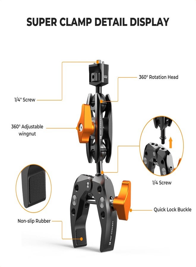 كيه آند إف كونسبت حامل كاميرا K&F CONCEPT، ذراع سحري فائق التثبيت مع رأسين كرويين بزاوية 360 درجة، خيوط لولبية ARRI 1/4 بوصة لكاميرات DSLR، وكاميرات الحركة، والحامل الثلاثي، والهاتف متوافق مع Gopro/DJI/Insta360 - Image 5
