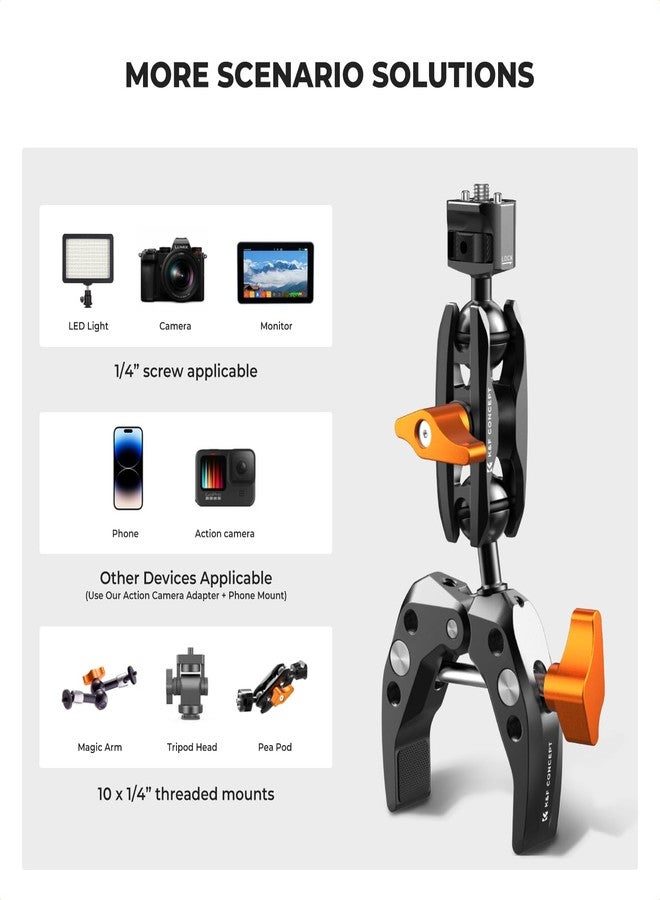 كيه آند إف كونسبت حامل كاميرا K&F CONCEPT، ذراع سحري فائق التثبيت مع رأسين كرويين بزاوية 360 درجة، خيوط لولبية ARRI 1/4 بوصة لكاميرات DSLR، وكاميرات الحركة، والحامل الثلاثي، والهاتف متوافق مع Gopro/DJI/Insta360 - Image 3