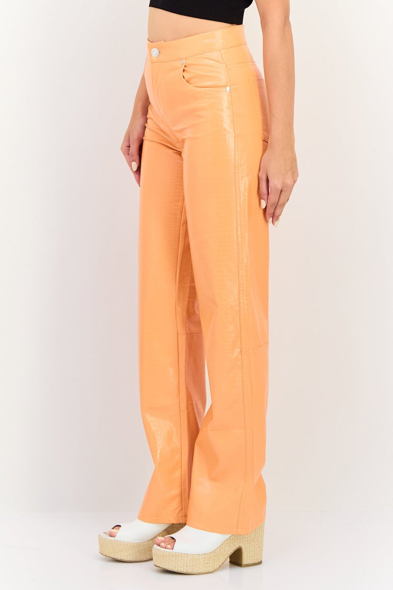 Bershka Women Regular Fit Plain Straight Leg Pants, Orange - Image 4