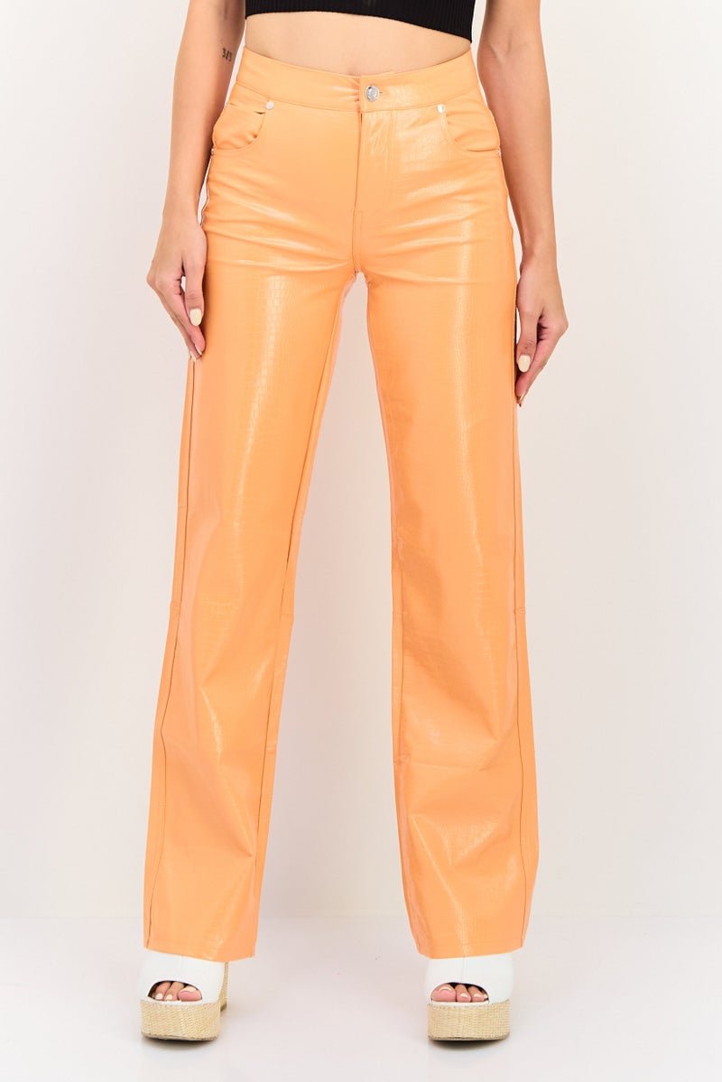 Bershka Women Regular Fit Plain Straight Leg Pants, Orange - Image 1