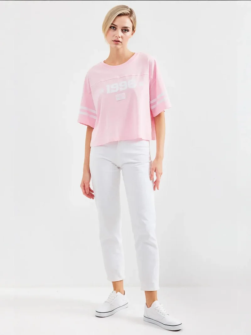 BIG DART BDART Oversized Crew Neck Crop T-Shirt with Motto Print