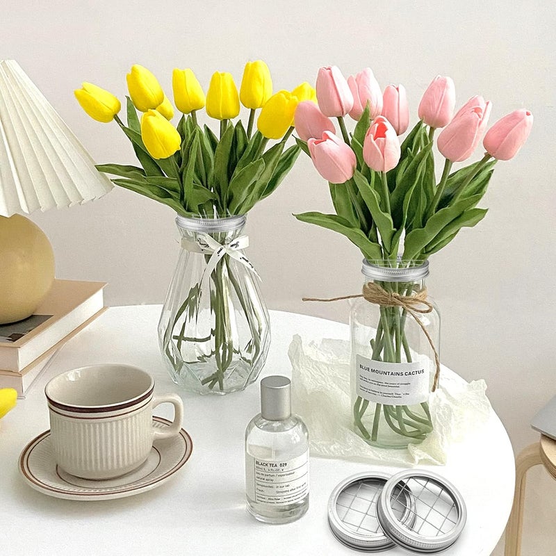 Cinvo Flower Mason Jar Insert Lid Metal Flower Organizer Frog Lid for Regular Mouth Mason Canning Jars Bouquet Easy Flower Arranging(6 Set Rings and Separate Lids) - Image 5