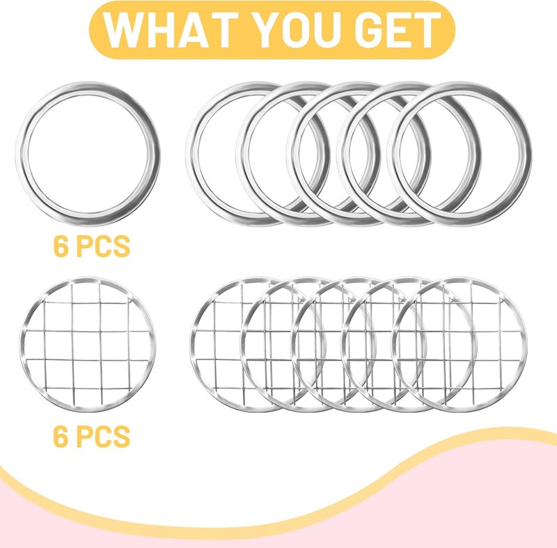 Cinvo Flower Mason Jar Insert Lid Metal Flower Organizer Frog Lid for Regular Mouth Mason Canning Jars Bouquet Easy Flower Arranging(6 Set Rings and Separate Lids) - Image 3