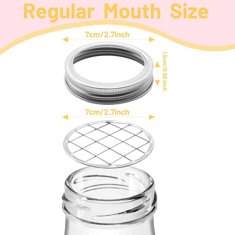Cinvo Flower Mason Jar Insert Lid Metal Flower Organizer Frog Lid for Regular Mouth Mason Canning Jars Bouquet Easy Flower Arranging(6 Set Rings and Separate Lids) - Image 2