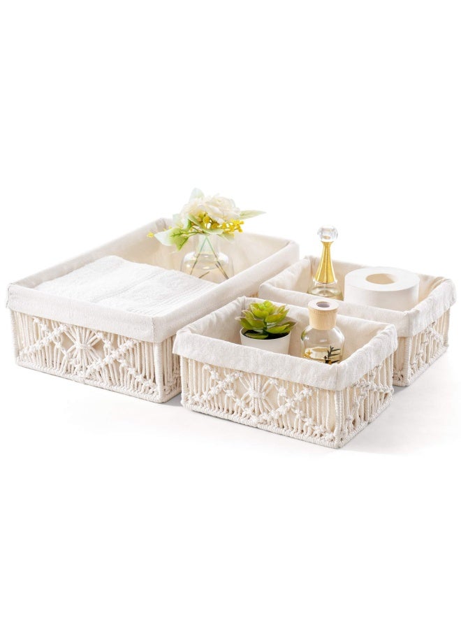 Mkono Mkono Macrame Storage Baskets Decor with Removable Cloth Liner Boho Storage Bins Handmade Woven Decorative Countertop Shelf Cabinet Organizer for Bedroom Nursery Living Room  Set of 3  - Image 1