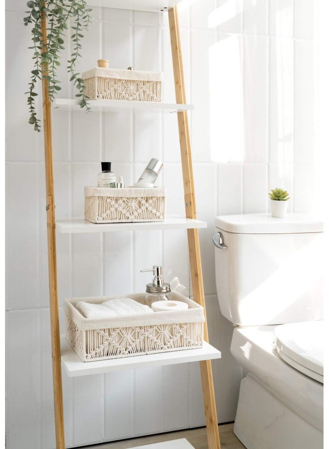 Mkono Mkono Macrame Storage Baskets Decor with Removable Cloth Liner Boho Storage Bins Handmade Woven Decorative Countertop Shelf Cabinet Organizer for Bedroom Nursery Living Room  Set of 3  - Image 3