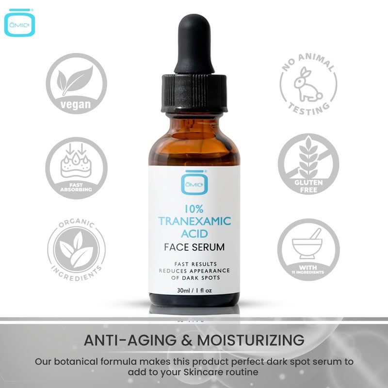 OMIC 10% Tranexamic Acid Serum for Face - 1 fl oz / 30ml - Skin Brightening Serum, For Brown Spots, Even Out Skin Tone - with Hyaluronic Acid, Glycerin, Natural formula - Image 1