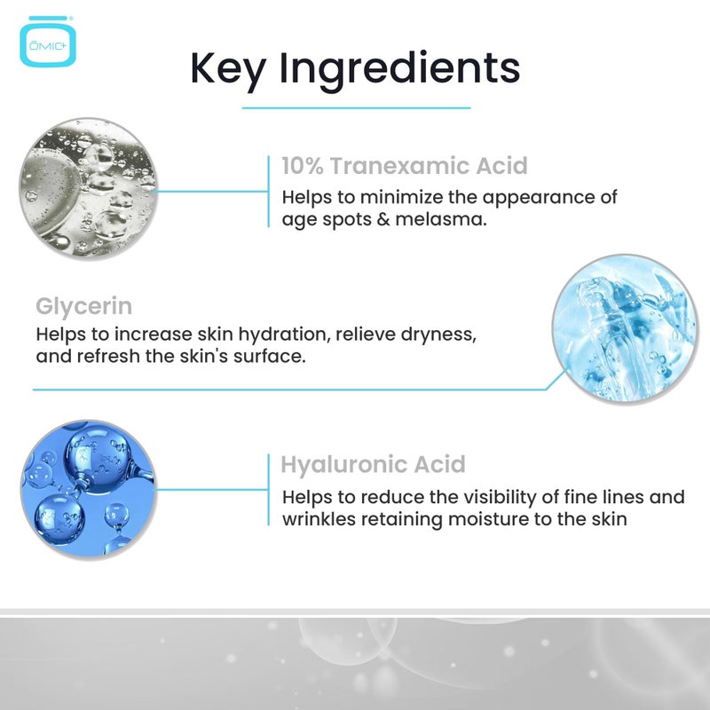 OMIC 10% Tranexamic Acid Serum for Face - 1 fl oz / 30ml - Skin Brightening Serum, For Brown Spots, Even Out Skin Tone - with Hyaluronic Acid, Glycerin, Natural formula - Image 5