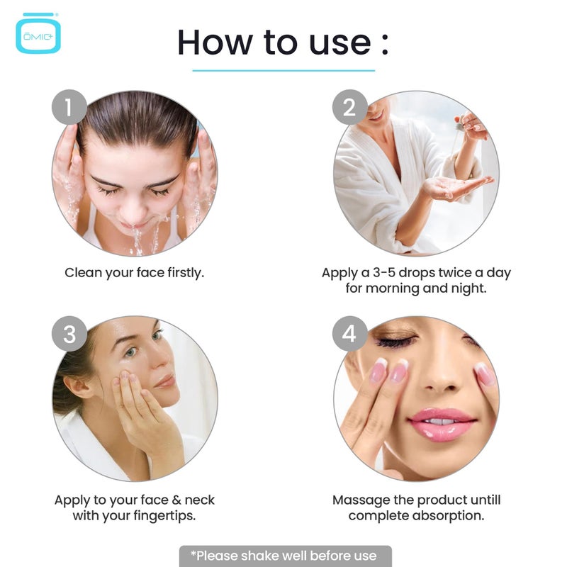 OMIC 10% Tranexamic Acid Serum for Face - 1 fl oz / 30ml - Skin Brightening Serum, For Brown Spots, Even Out Skin Tone - with Hyaluronic Acid, Glycerin, Natural formula - Image 2