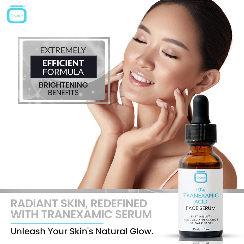 OMIC 10% Tranexamic Acid Serum for Face - 1 fl oz / 30ml - Skin Brightening Serum, For Brown Spots, Even Out Skin Tone - with Hyaluronic Acid, Glycerin, Natural formula - Image 4