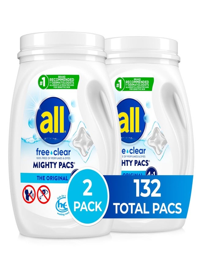 all free clear, Original, MIGHTY PACS Laundry Detergent Pacs for Sensitive Skin, Unscented and Hypoallergenic, 66 Count (Pack of 2) - Image 1