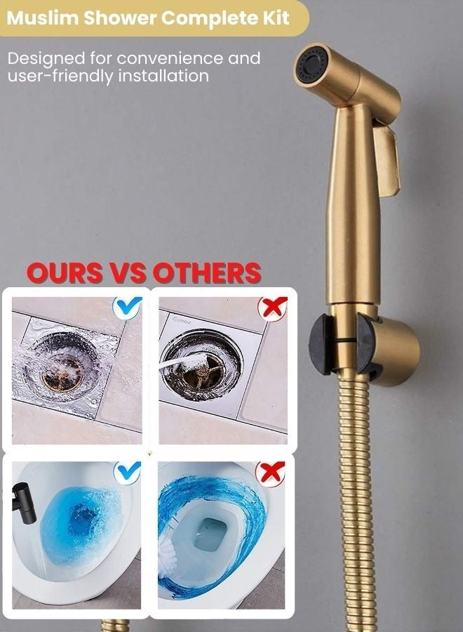 JUNARIS Handheld Bidet Spryer for toilet | Shattaf Set 304 Grade Stainless Steel Bathroom Jet Spray Set Features: Heavy-duty and durable, 120cm (Golden) - Image 4