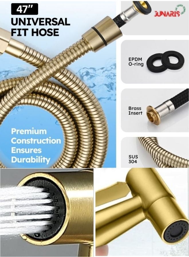 JUNARIS Handheld Bidet Spryer for toilet | Shattaf Set 304 Grade Stainless Steel Bathroom Jet Spray Set Features: Heavy-duty and durable, 120cm (Golden) - Image 3