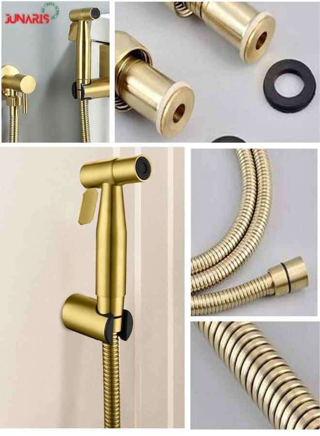 JUNARIS Handheld Bidet Spryer for toilet | Shattaf Set 304 Grade Stainless Steel Bathroom Jet Spray Set Features: Heavy-duty and durable, 120cm (Golden) - Image 5