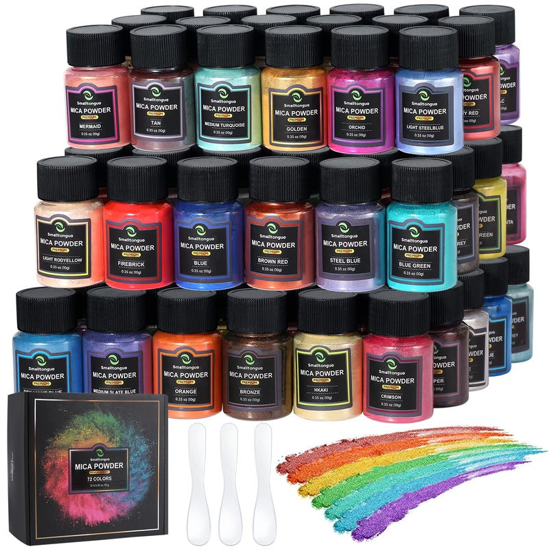 Smalltongue Mica Powder for Epoxy Resin 72 Colors 035 oz10g Bottles Mica Glitter Mica Pigment for Lip Gloss Soap Making Bath Bomb Art Crafts Resin Dye Nails