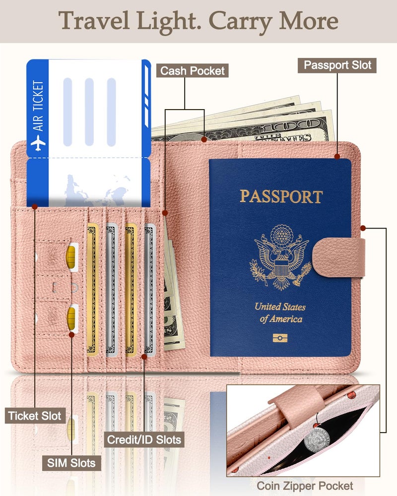 Slohif Passport Wallet Holder Cover for Travel - Women Men RFID Blocking Passport Book Protector for Boarding Pass Cards - Image 2