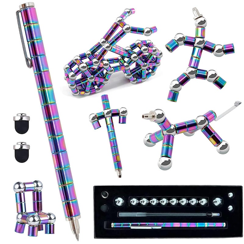 Jopstacext Fidget Pen Cool Toys Pen Decompression Magnetic Metal Pen Desk Toys Multifunctional Deformable Writing Pen Basket Stuffers Gadgets Gift for Kids Adults Color - Image 3