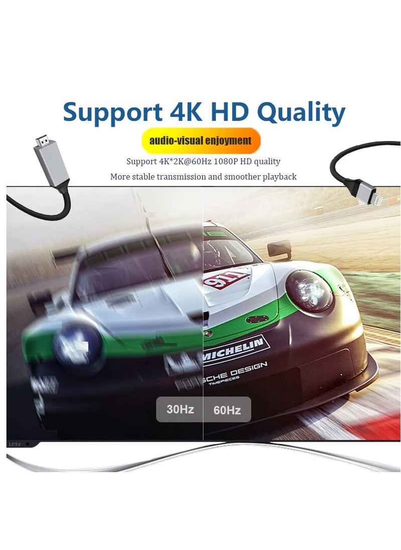 Excefore Lightning to HDMI Adapter Cable for iPhone,[Apple MFi Certified] 1080P HDTV Cable Adapter Digital AV Sync Screen Connector Compatible with iPhone/iPad/iPod on HD TV Monitor Projector,6.6 Feet/2M,Grey  - Image 3