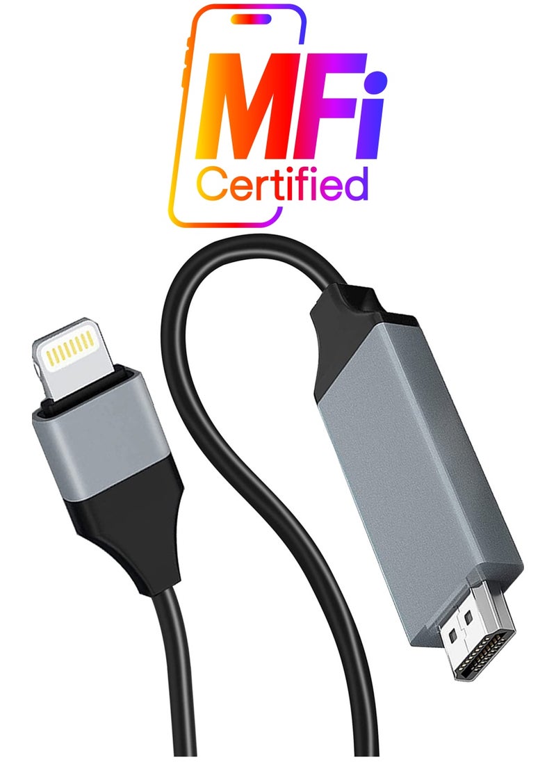 Excefore Lightning to HDMI Adapter Cable for iPhone,[Apple MFi Certified] 1080P HDTV Cable Adapter Digital AV Sync Screen Connector Compatible with iPhone/iPad/iPod on HD TV Monitor Projector,6.6 Feet/2M,Grey  - Image 1