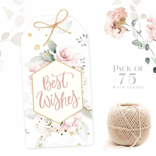 Chic a Choc Best Wishes Gift Tags in Floral Crystal Watercolor Design. Pack of 75. with Jute String for attaching to Gift Box, Cake Box. - Image 3