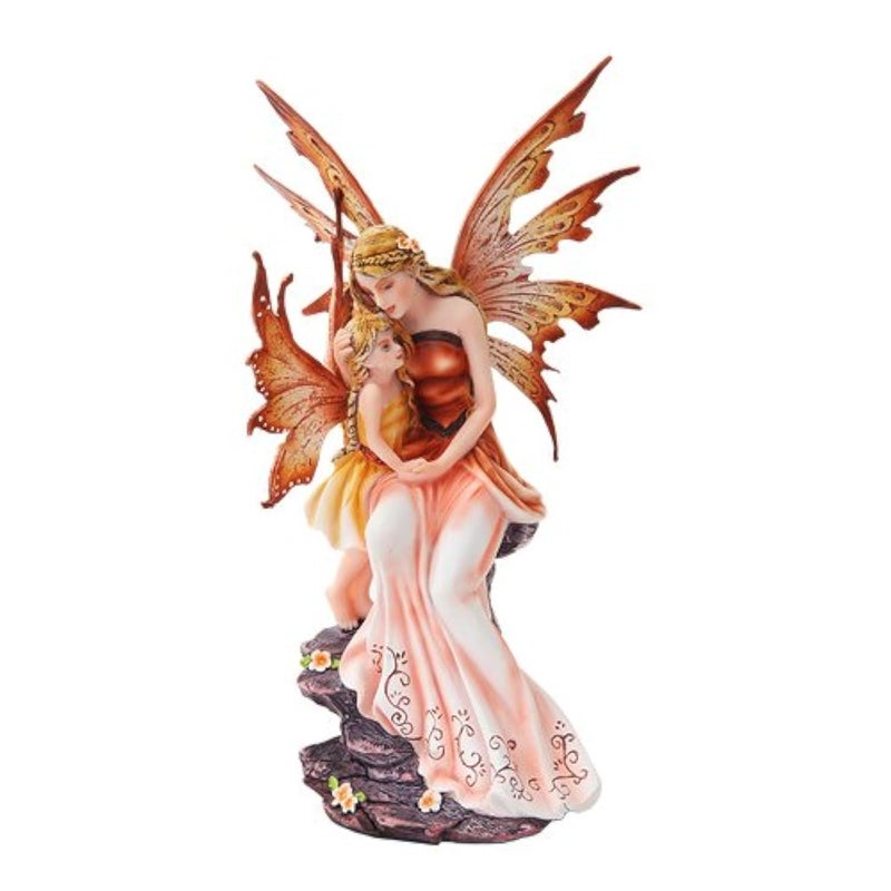 PTC 8.75 Inch Mother and Baby Orange Winged Fairy Statue Figurine - Image 1
