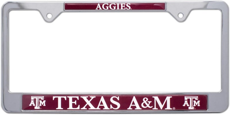 AMG Auto Emblems Premium Shiny Chrome Metal License Plate Frame - Texas A&M Aggies