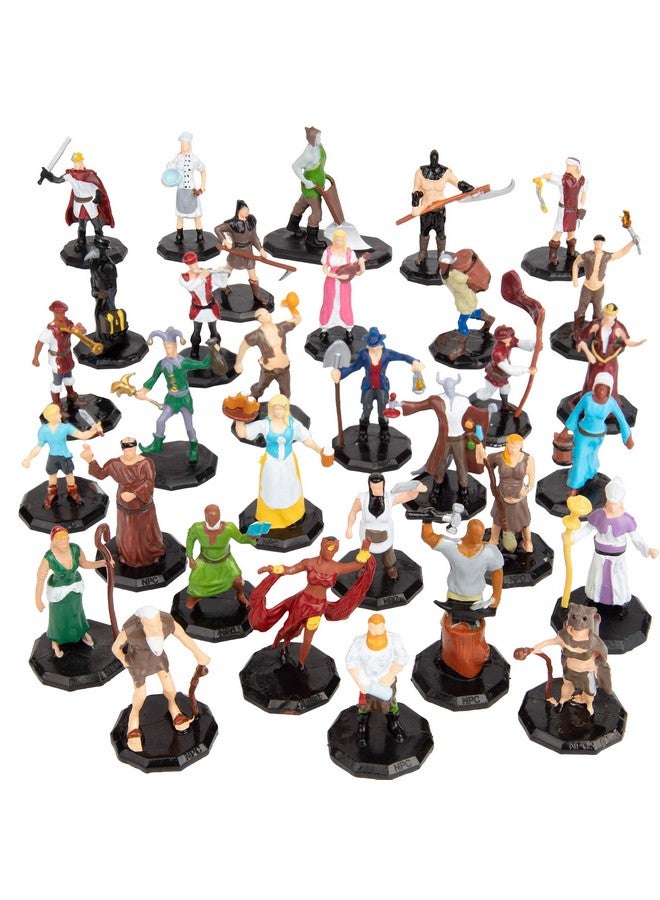 Monster Protectors 1" Hex Townsfolk Mini Fantasy Figures Set - 32 Unique Non Player Characters NPC - Nobility, Merchants, Peasants, Entertainers, Compatible w DND Dungeons Dragons Pathfinder RPG Games  - Image 1