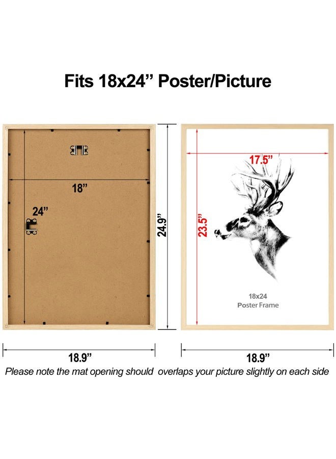 Yaetm 18x24 Frame Set of 2, Solid Oak Wood Poster Frame 18 x 24 inches, Wall Gallery 18x24 Picture Frame for Horizontal and Vertical Wall Mounted (2 pack, Oak) - Image 2