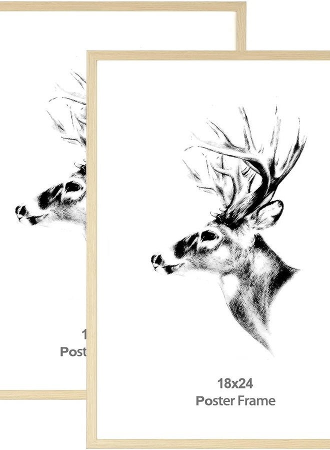 Yaetm 18x24 Frame Set of 2, Solid Oak Wood Poster Frame 18 x 24 inches, Wall Gallery 18x24 Picture Frame for Horizontal and Vertical Wall Mounted (2 pack, Oak) - Image 1