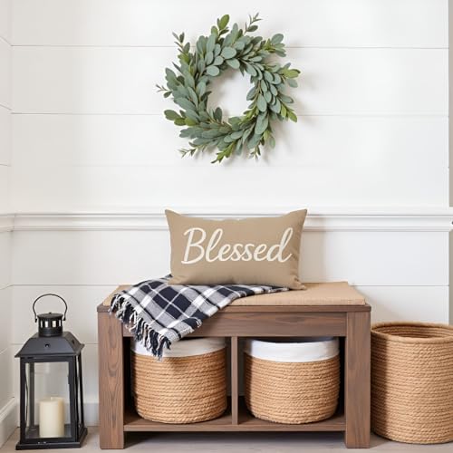 HERHOME Neutral Decor Pillow Covers 12x20 Inch Warm Taupe – Blessed Lumbar Decorative Cushion Case for Couch Sofa Bedroom Living Room Rustic Home Decorations - Image 3