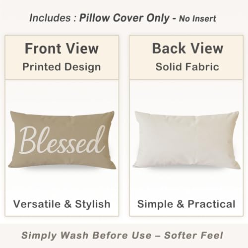 HERHOME Neutral Decor Pillow Covers 12x20 Inch Warm Taupe – Blessed Lumbar Decorative Cushion Case for Couch Sofa Bedroom Living Room Rustic Home Decorations - Image 4