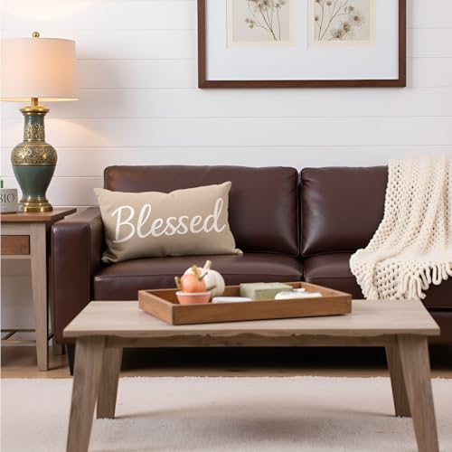 HERHOME Neutral Decor Pillow Covers 12x20 Inch Warm Taupe – Blessed Lumbar Decorative Cushion Case for Couch Sofa Bedroom Living Room Rustic Home Decorations - Image 2