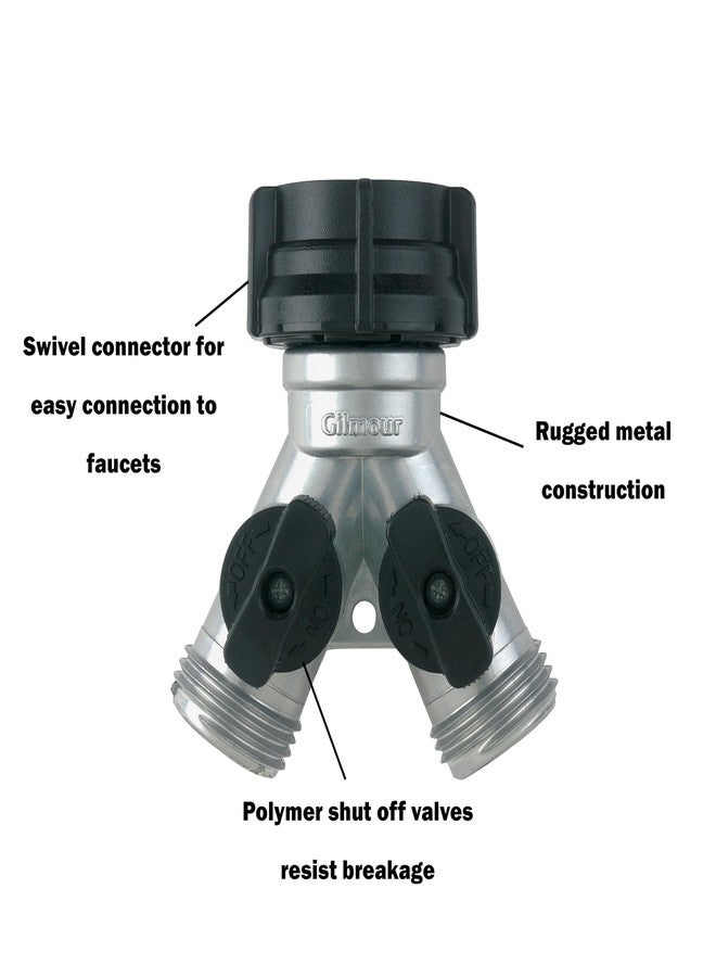 Gilmour Heavy Duty 2 Way Garden Hose Splitter, Dual Water Hose Splitter with Shut Off Valve, Metal Water Manifold - Image 3