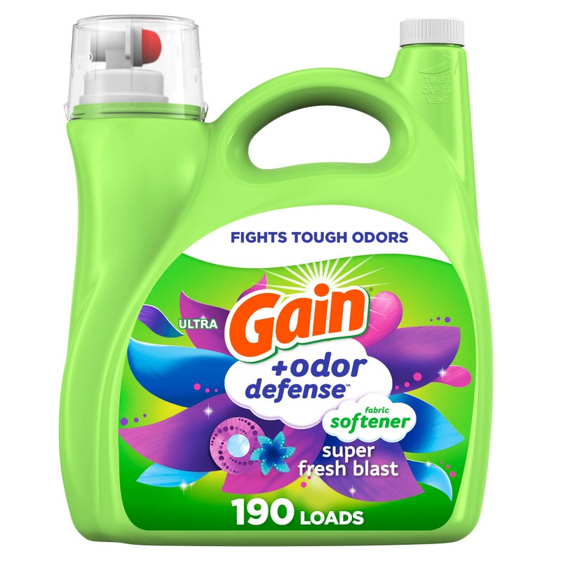 Gain Odor Defense Liquid Fabric Softener Super Fresh Blast Scent 140 oz 190 Loads HE Compatible