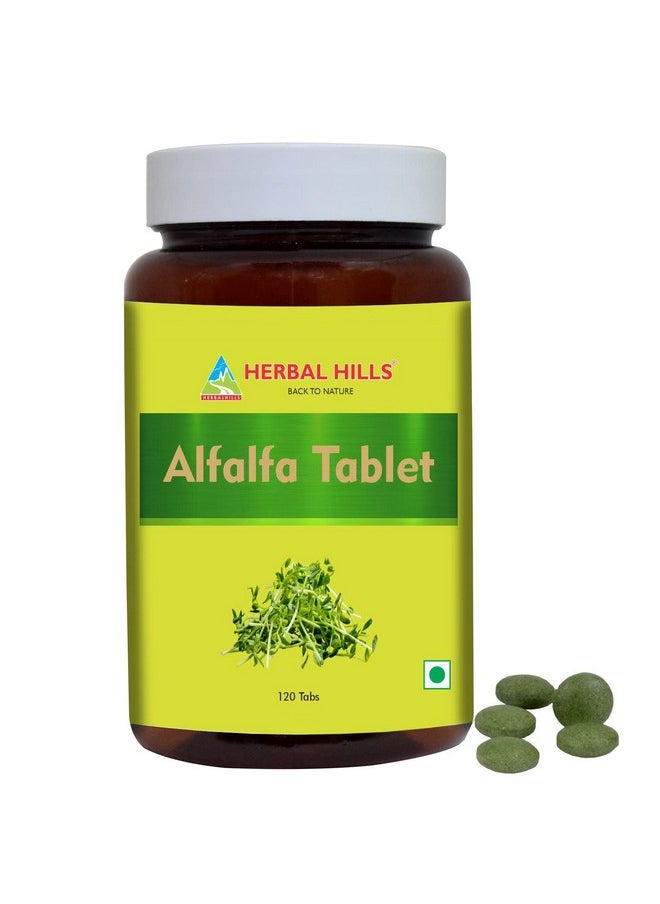 HERBAL HILLS Alfalfa Tablets ; 120 Count ; Source Of Vitamin A ; Natural Green Superfoods  - Image 1