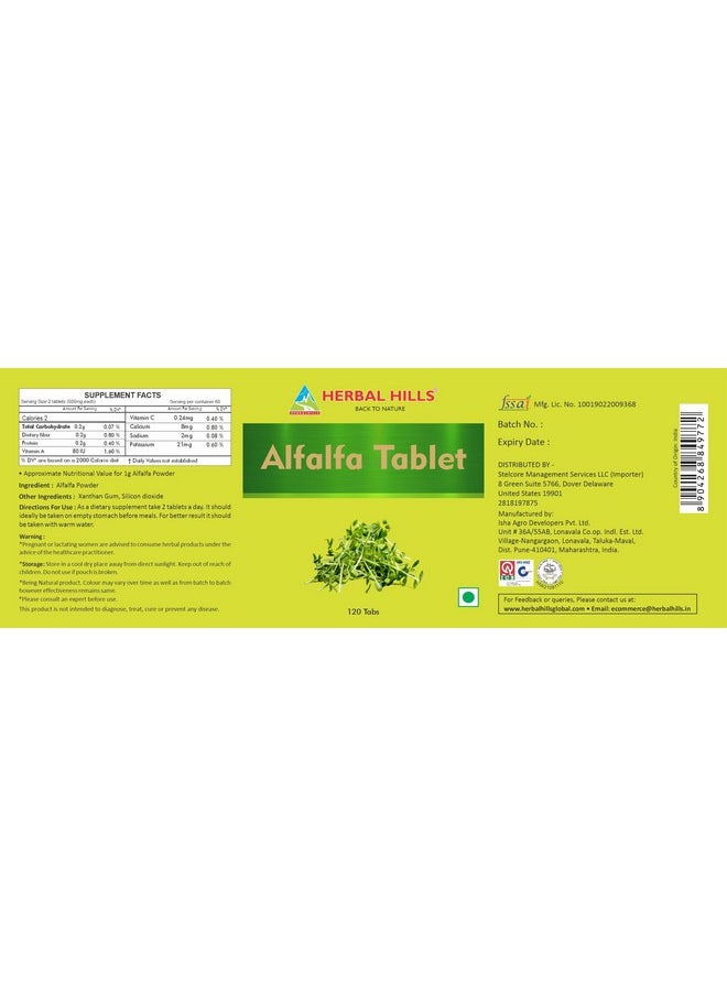 HERBAL HILLS Alfalfa Tablets ; 120 Count ; Source Of Vitamin A ; Natural Green Superfoods  - Image 4