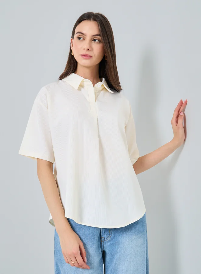 Take Two Take Two Oversized Spread Collar Short Sleeve Blouse