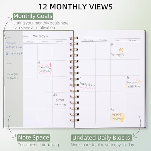 LONLAT Undated Weekly and Monthly Planner Spiral Bound Weekly Goals Notebook To Do List Habit Tracker Journal Academic Aesthetic Stylish School or Office Supplies61 x 84 Green - Image 3