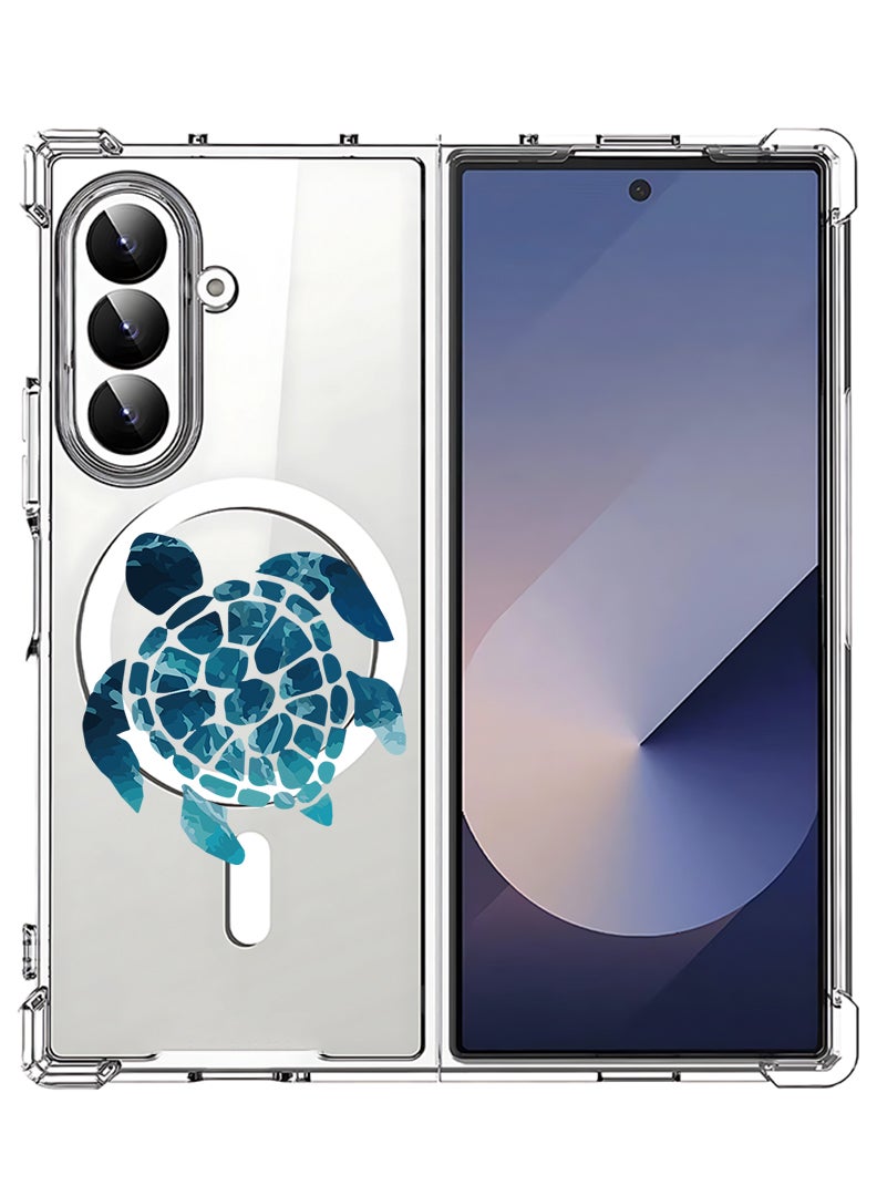 Theodor Magnetic Case for Samsung Galaxy Z Fold 7 Compatible with MagSafe Wireless Charging, Shockproof Phone Bumper Cover Blue Turtle - Image 1