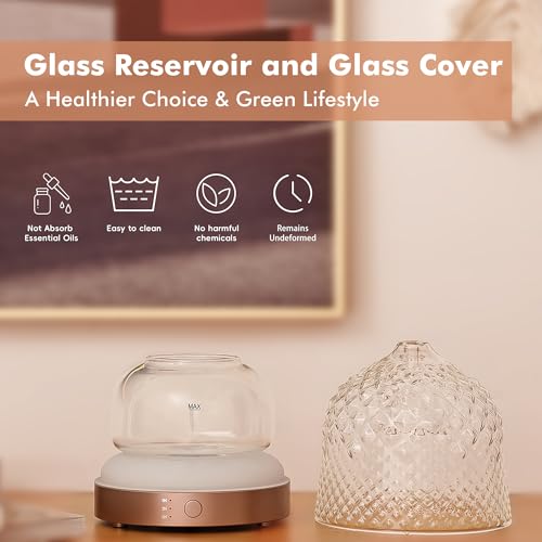 Levoair 200ml Glass Reservoir Essential Oil Diffuser with Glass Dome Ultrasonic Aromatherapy Diffuser with Four Timer Colorful Light Auto-Off for Gift Home Office Bedroom - Image 2
